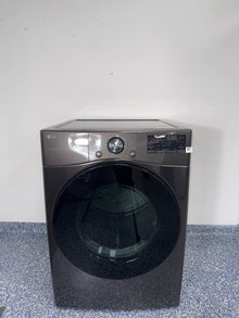 Front view of the LG DLEX4080B 7.4 cu ft smart electric dryer in black steel/white, available in Overland Park, KS.