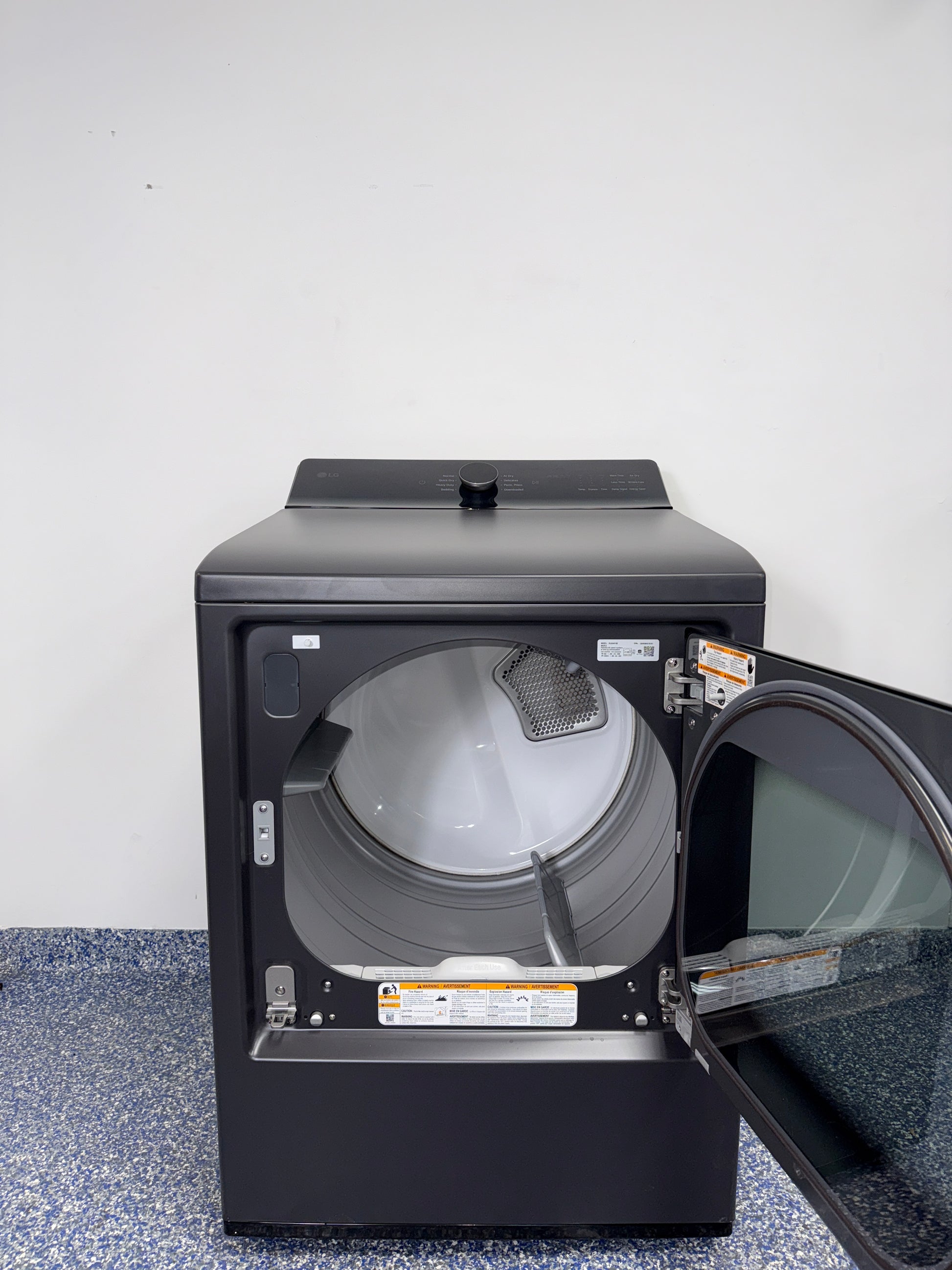 The LG gas dryer, model DLG8401BE, showing its electronic touch controls, available at Appliance Shark.
