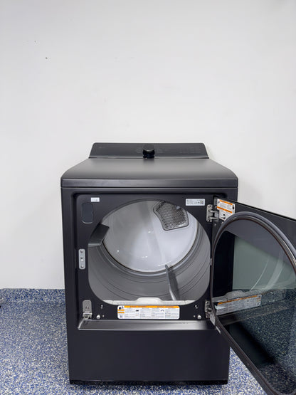 The LG gas dryer, model DLG8401BE, showing its electronic touch controls, available at Appliance Shark.