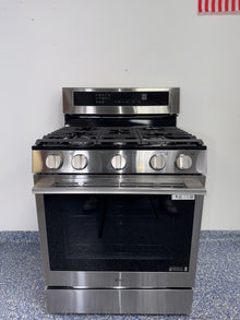 Front view of the LG LRGN6325X 30-inch smart gas range in PrintProof® Stainless Steel, available in Overland Park, KS.