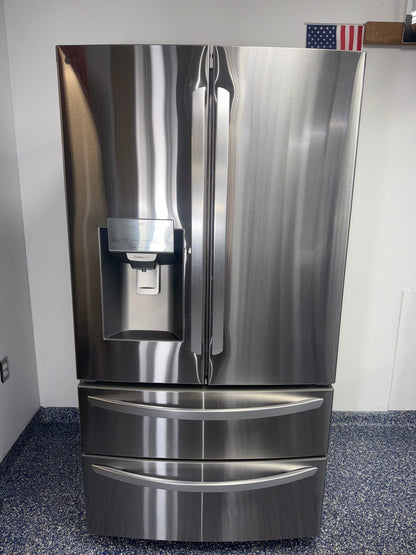 Front view of the LG LRMXS2806S French-door refrigerator in PrintProof™ stainless steel, available in Overland Park, KS.