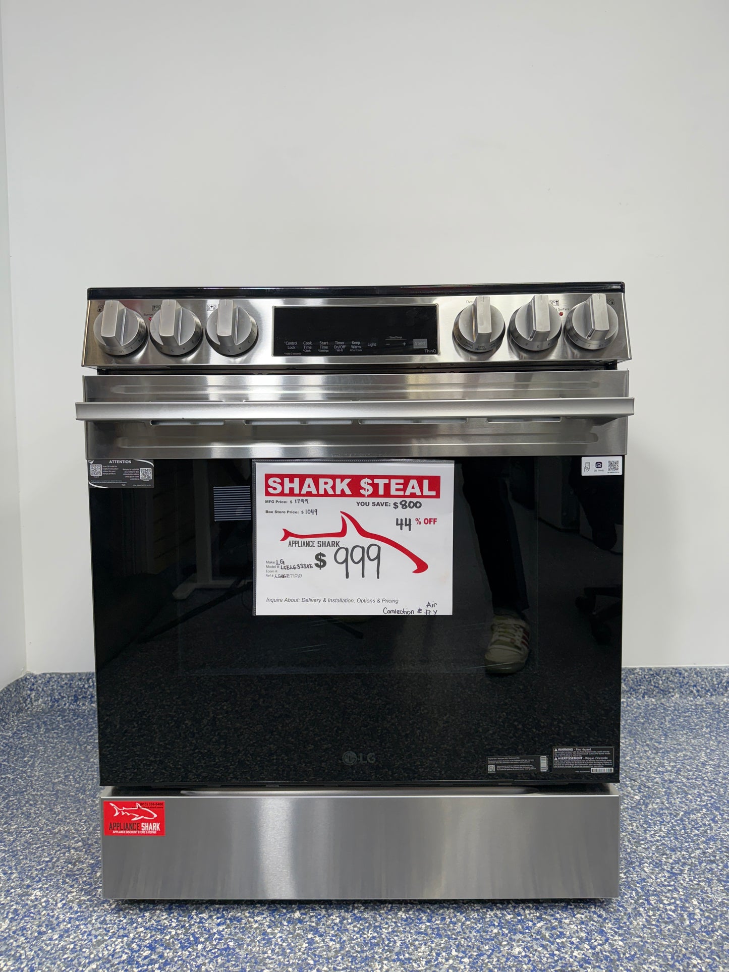 LG LSEL6333XE slide-in electric range in platinum finish, available at Appliance Shark as the best scratch and dent range deal in Kansas City.