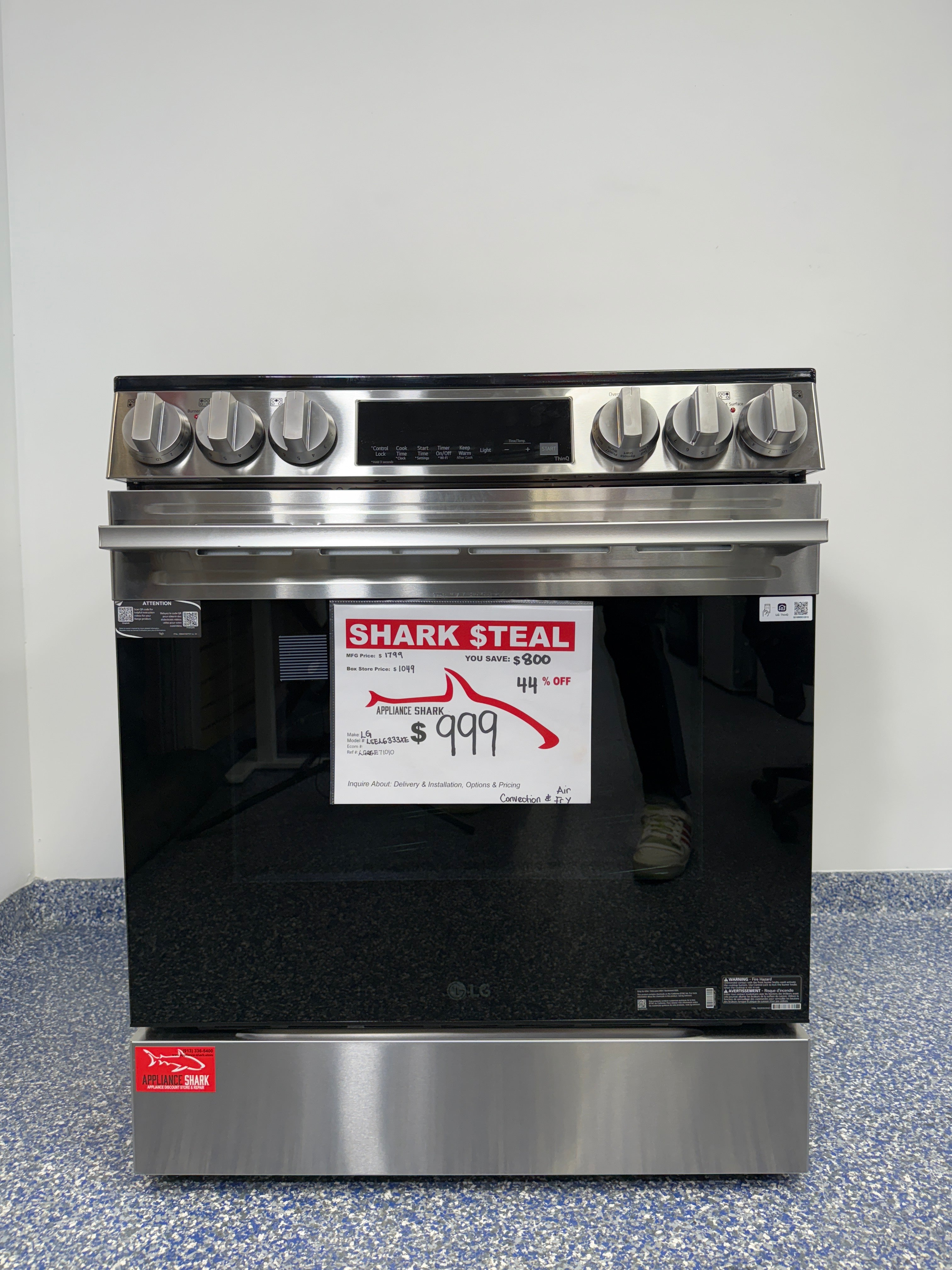 LG LSEL6333XE slide-in electric range in platinum finish, available at Appliance Shark as the best scratch and dent range deal in Kansas City.