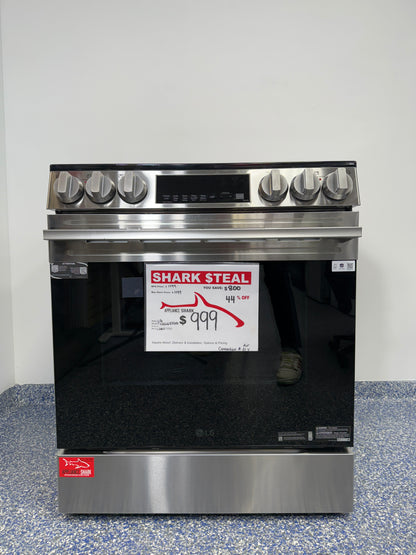 LG LSEL6333XE slide-in electric range in platinum finish, available at Appliance Shark as the best scratch and dent range deal in Kansas City.