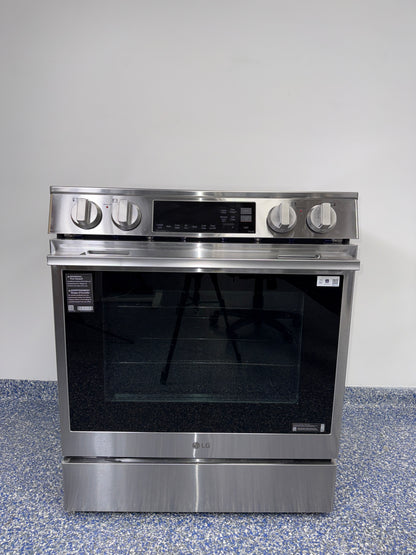 Sleek slide-in design of LG LSIL6336XE induction range, discounted at Appliance Shark in Kansas City.