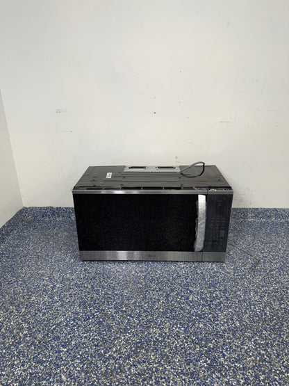 A full frontal image of the LG MVEM1825F over-the-range microwave, highlighting its Stainless Steel finish and sleek design. On sale at Appliance Shark - Scratch & Dent store | Kansas City.