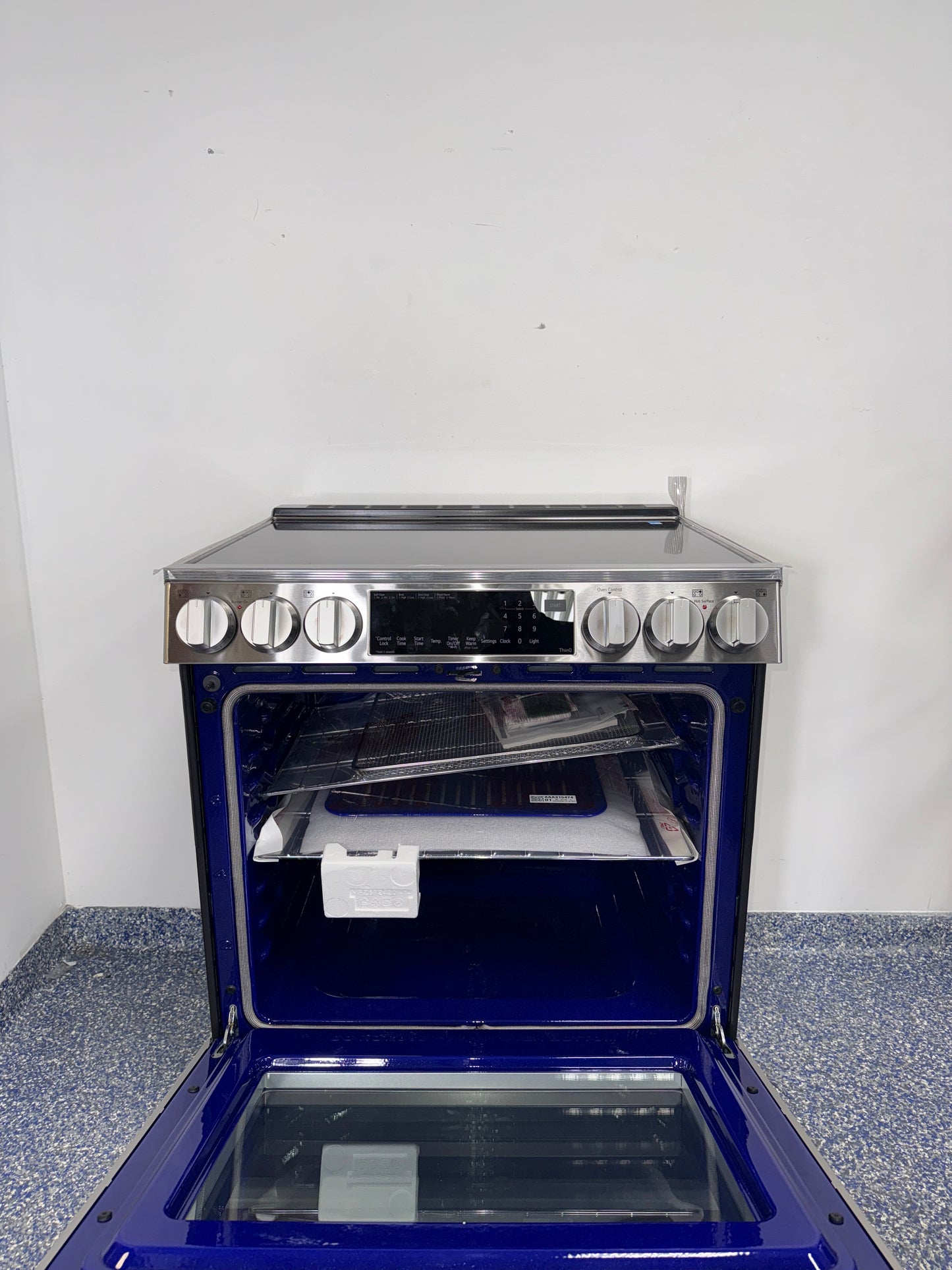 A view of the interior of the LG LSEL6335XE oven, showcasing the ProBake Convection® and Air Fry mode, an ideal appliance for homes in Overland Park, KS.