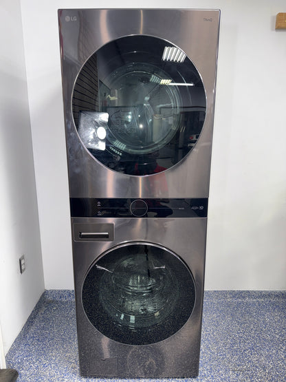 A close-up view of the drum interiors on the LG WKEX200HBA, showing the TurboWash™ 360° and TurboSteam™ features, perfect for an Overland Park, KS home.