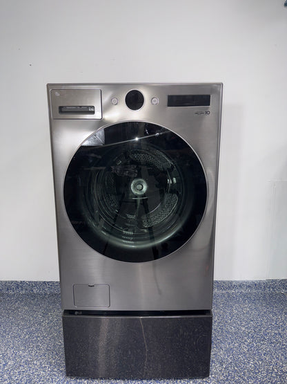 The LG WM5500HVA front load washer from the front, highlighting its TurboWash™ 360° feature and a great deal in Kansas.