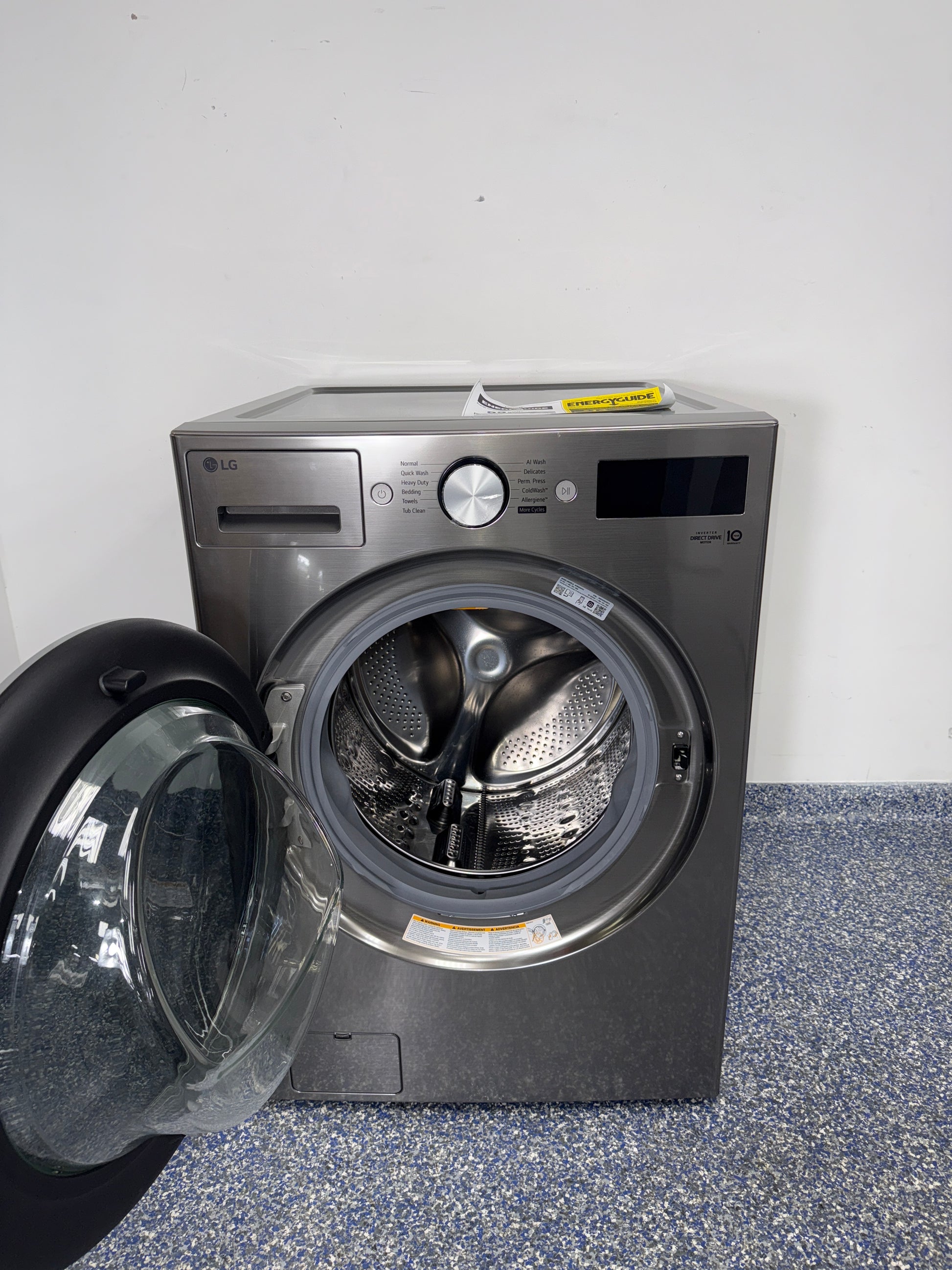 Control panel and settings of the LG WM5800HVA front load washer in the Kansas City Metro area.