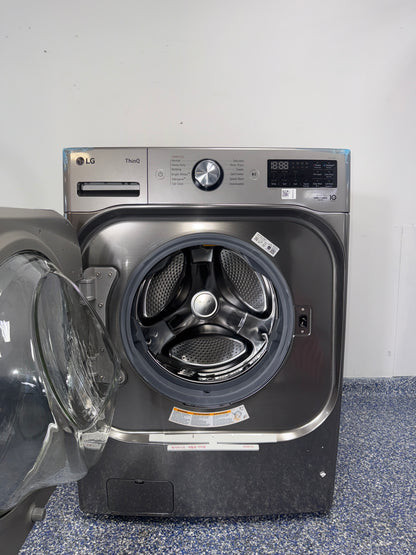 Control panel of the LG WM8980HVA showing ThinQ® and advanced wash options, featured in Kansas City homes.