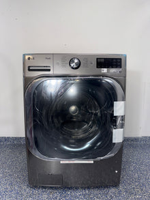 Front view of the LG WM8980HVA 5.2 cu ft front-load washer in Graphite Steel, available in Overland Park, KS.