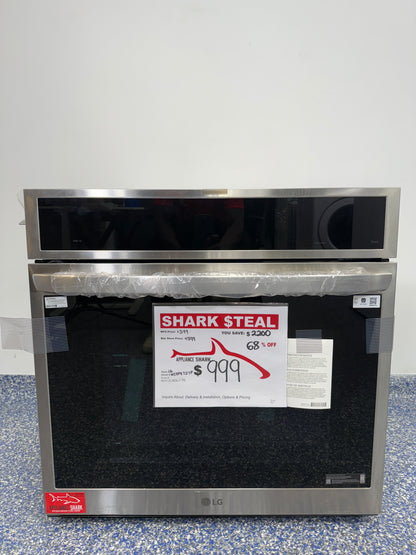 LG WSEP4727F smart wall oven in stainless steel, available at Appliance Shark as the best scratch and dent oven deal in Kansas City.