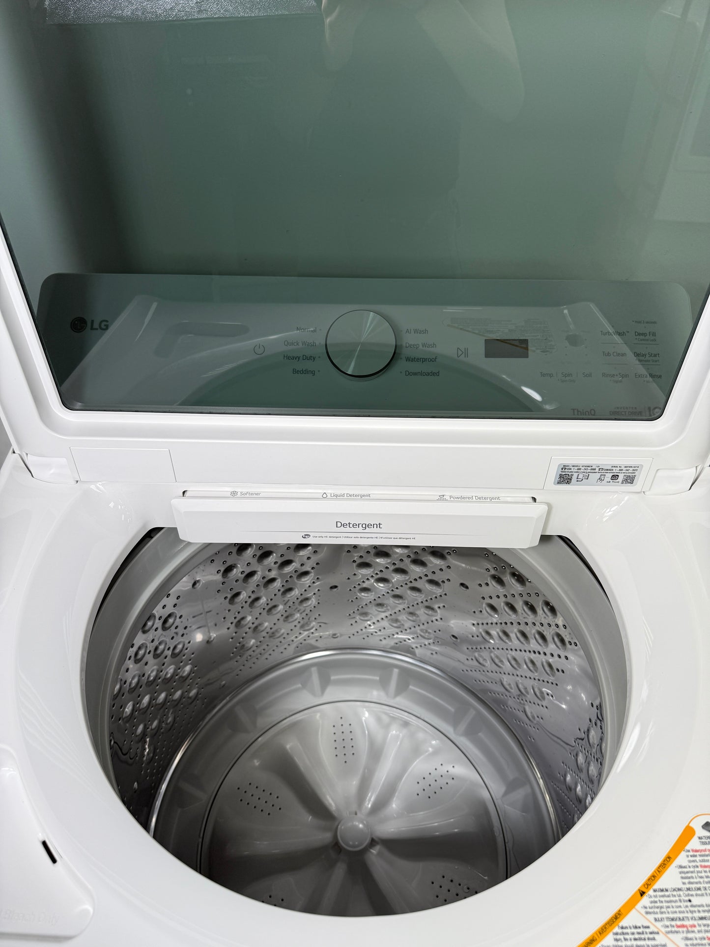 A close-up view of the agitatorless TurboDrum™ inside the WT8200CW washer, engineered for a fast and thorough clean.