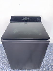 Open-lid view showing the stainless steel washplate of the LG WT8600CB washer, featured in Kansas City homes.