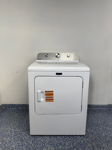 A full frontal image of the MAYTAG MED4500MW front-load electric dryer, highlighting its classic white finish and control panel. On sale at Appliance Shark - Scratch & Dent store | Kansas City.