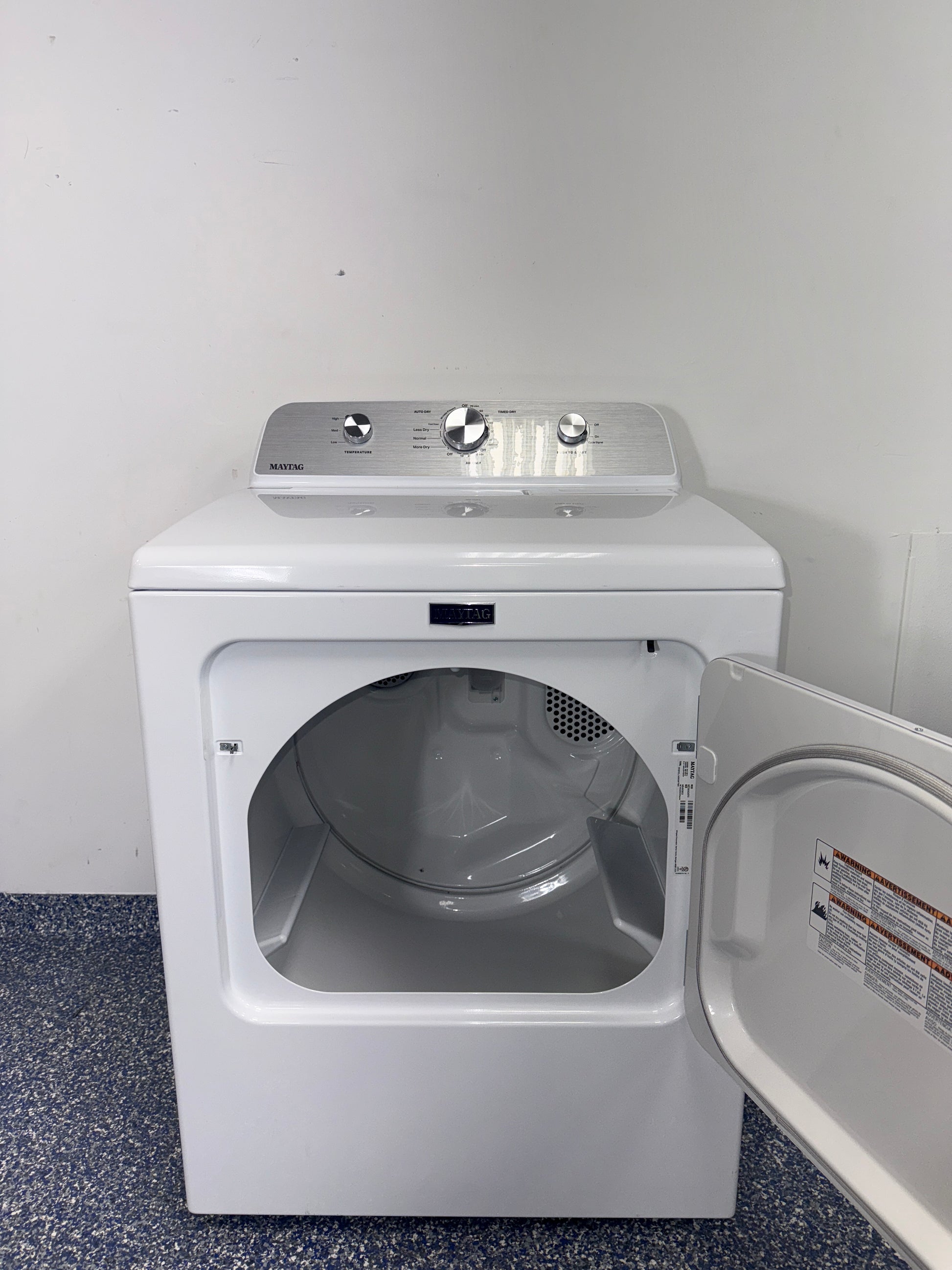 Close-up of the control panel on the MAYTAG MED4500MW0 showing cycle options, featured in Kansas City homes.