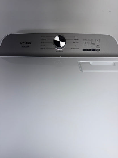 A close-up view of the control panel on the MAYTAG MED6500MW, highlighting the Sanitize Cycle option, for sale in Kansas.