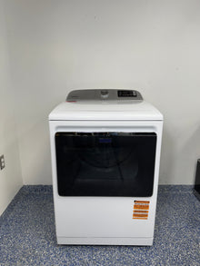 A full frontal image of the Maytag MED7230HW electric dryer, highlighting its clean white finish and control panel. On sale at Appliance Shark - Scratch & Dent store | Kansas City.