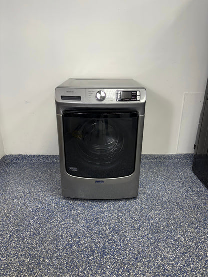 Front view of the MAYTAG MHW5630HC front-load washer in Metallic Slate finish, available in Overland Park, KS.