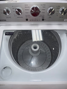 A close-up view of the top control panel on the MAYTAG MVW5435PW, for sale in Kansas.