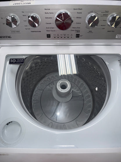 A close-up view of the top control panel on the MAYTAG MVW5435PW, for sale in Kansas.
