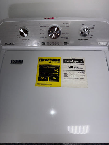 A front view of the MAYTAG MVW6500MW washer, highlighting its top controls, ready for installation in a Kansas City home.