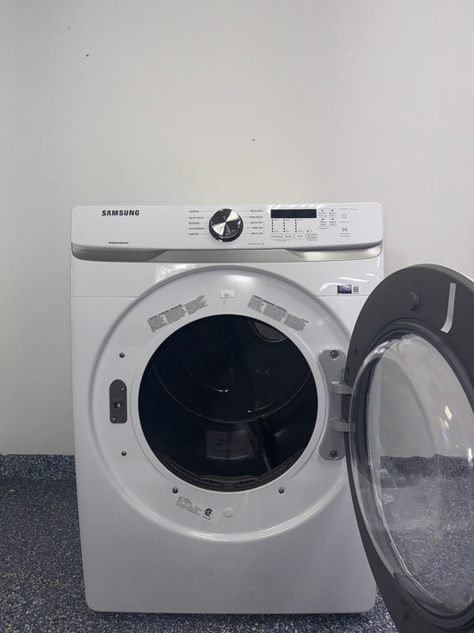 The SAMSUNG electric dryer, model DVE45T6000W, featuring the Wrinkle Prevent Option, available at Appliance Shark.