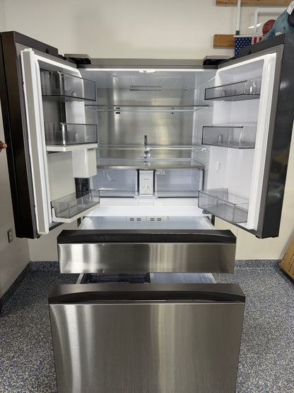 Front view of the SAMSUNG RF29BB8600QL 4-door French-door refrigerator in a Kansas City kitchen setting.