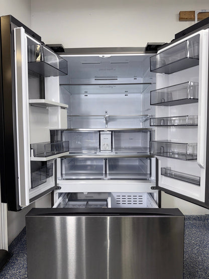 Beverage Center™ water and ice dispenser with auto-fill pitcher on the SAMSUNG RF30BB6600QLAA, shown in Kansas City kitchens.