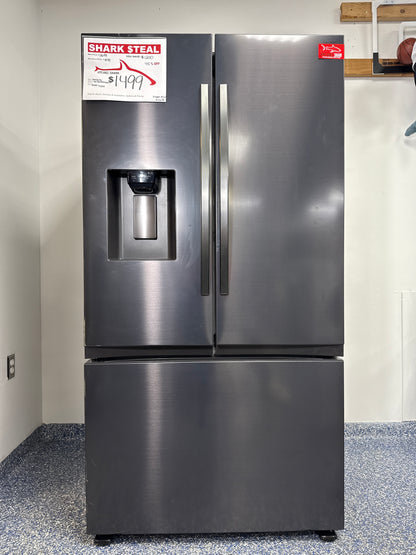 SAMSUNG RF32CG5400MT French door smart refrigerator in matte stainless steel, available at Appliance Shark as the best scratch and dent deal in Kansas City.