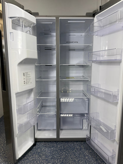 SAMSUNG RS27T5200SR side-by-side refrigerator exterior water and ice dispenser in Overland Park near Kansas City