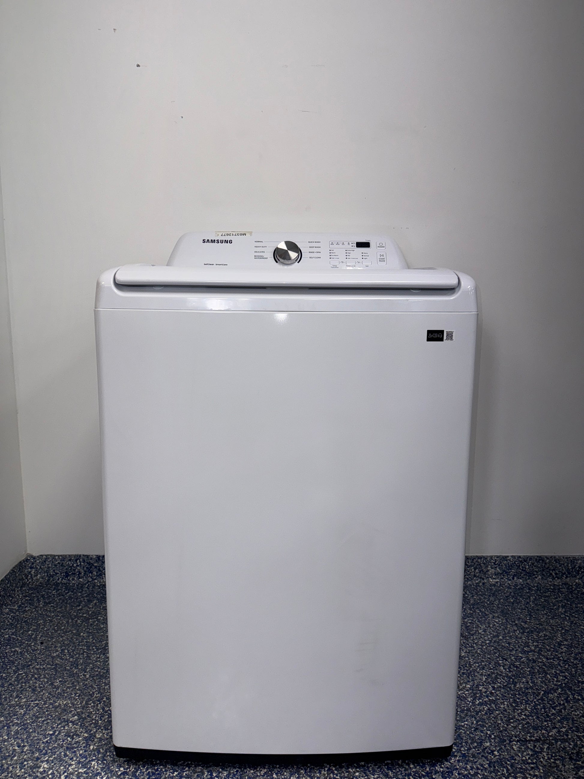 A view of the control panel and display on the SAMSUNG WA45T3200AW washer, showcasing its VRT+ technology, perfect for an Overland Park, KS home.