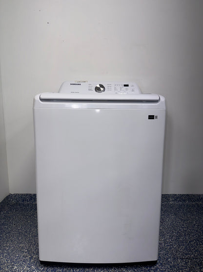 A view of the control panel and display on the SAMSUNG WA45T3200AW washer, showcasing its VRT+ technology, perfect for an Overland Park, KS home.