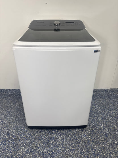 SAMSUNG WA52DG5500AW front view white smart top-load washer Kansas City laundry room