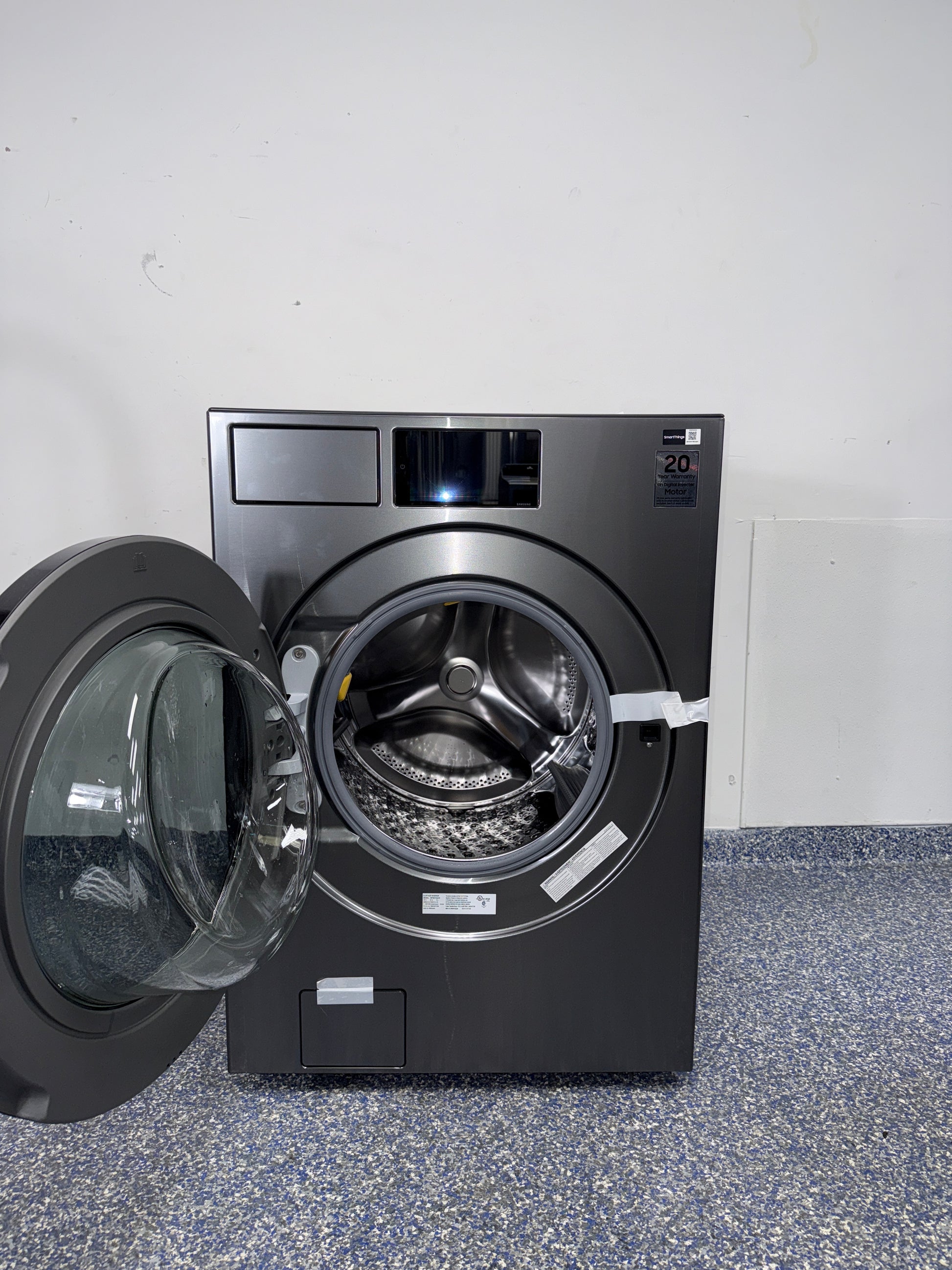 SAMSUNG WF90F53ADS front load washer angled view in Overland Park Kansas City