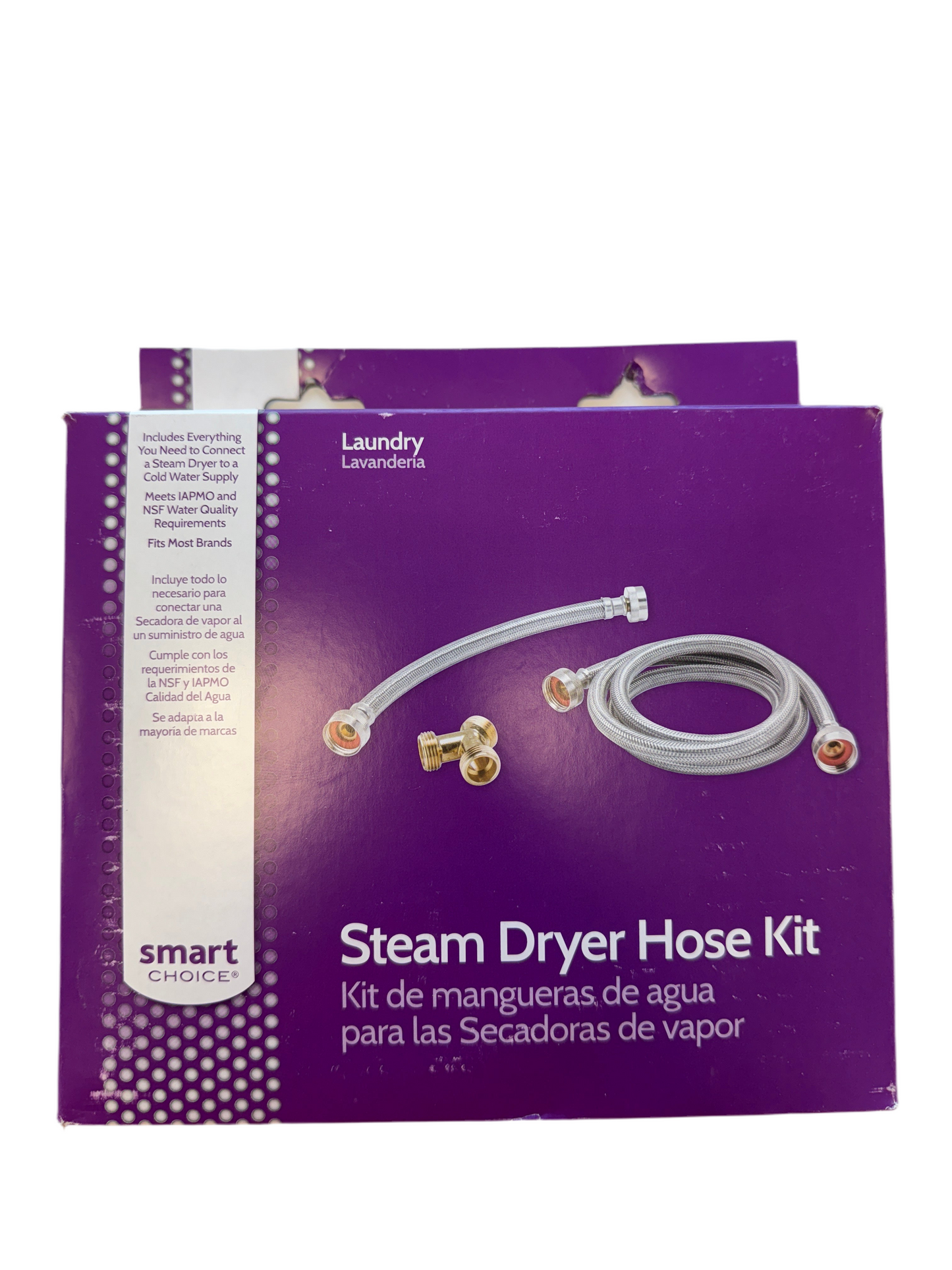 The SMART CHOICE 3-piece Steam Dryer Installation Kit, highlighting the braided stainless steel hose, for a great deal in Kansas.