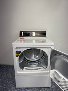 Speed Queen DR7 white front load dryer open door showing 7.0 cu ft drum (DR7004WE)