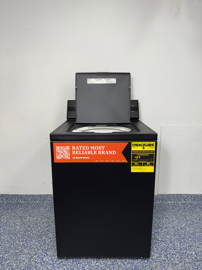 Speed Queen TC5 3.2 cu ft black top load washer (TC5003BN) front view with lid open 