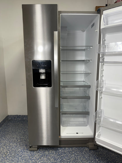A close-up of the easy-to-use exterior electronic temperature controls and dispenser on the WRS325SDHZ refrigerator.