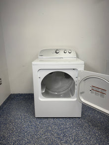 Front view of the Whirlpool WED4815EW dryer with its door open, showing the spacious interior drum. On sale at Appliance Shark - Scratch & Dent store | Kansas City.
