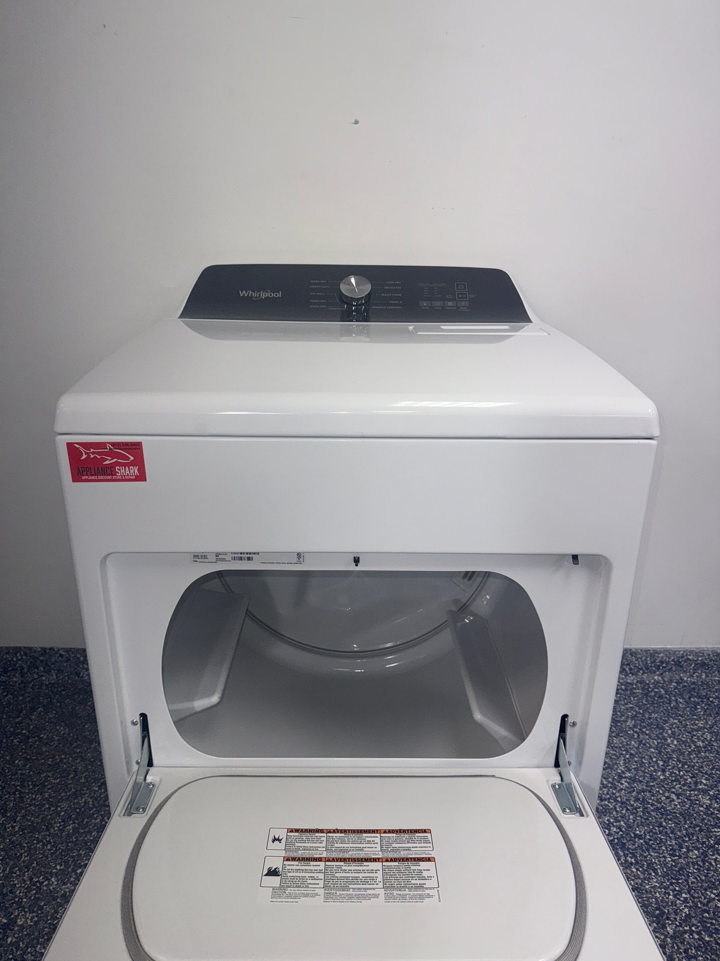 Whirlpool WED5010LW interior light and drum view Kansas City home