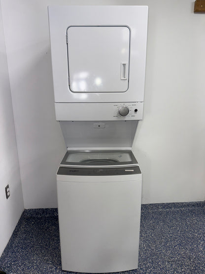 The WHIRLPOOL WET4024HW stacked laundry center from the front, highlighting its compact size and a great deal in Kansas.