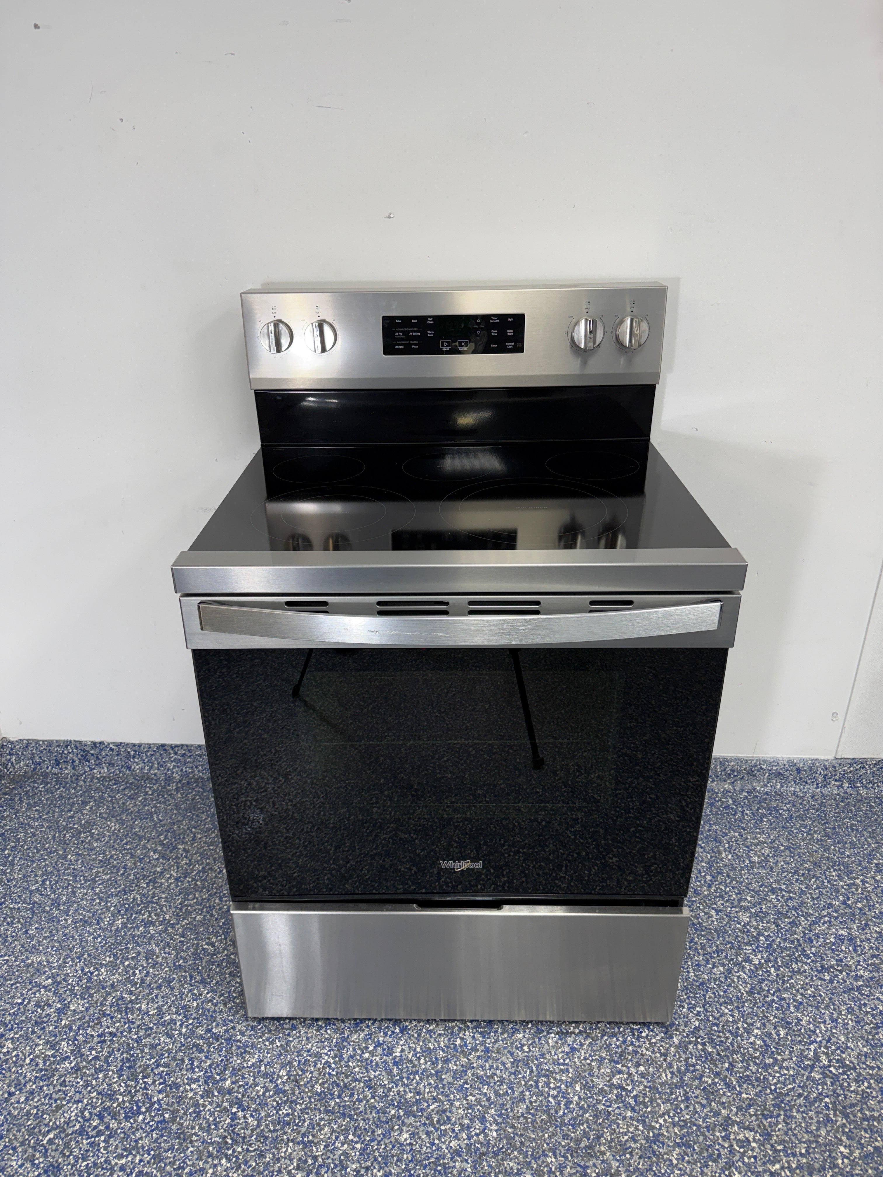 Front view of the WHIRLPOOL WFES5030RZ electric range available in Overland Park near Kansas City.