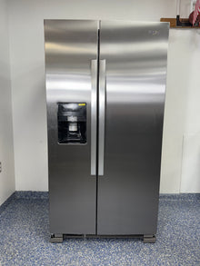 Front view of the Whirlpool WRS315SDHZ 20.5 cu ft Side-by-Side Refrigerator in stainless steel. On sale at Appliance Shark - Scratch & Dent store | Kansas City.