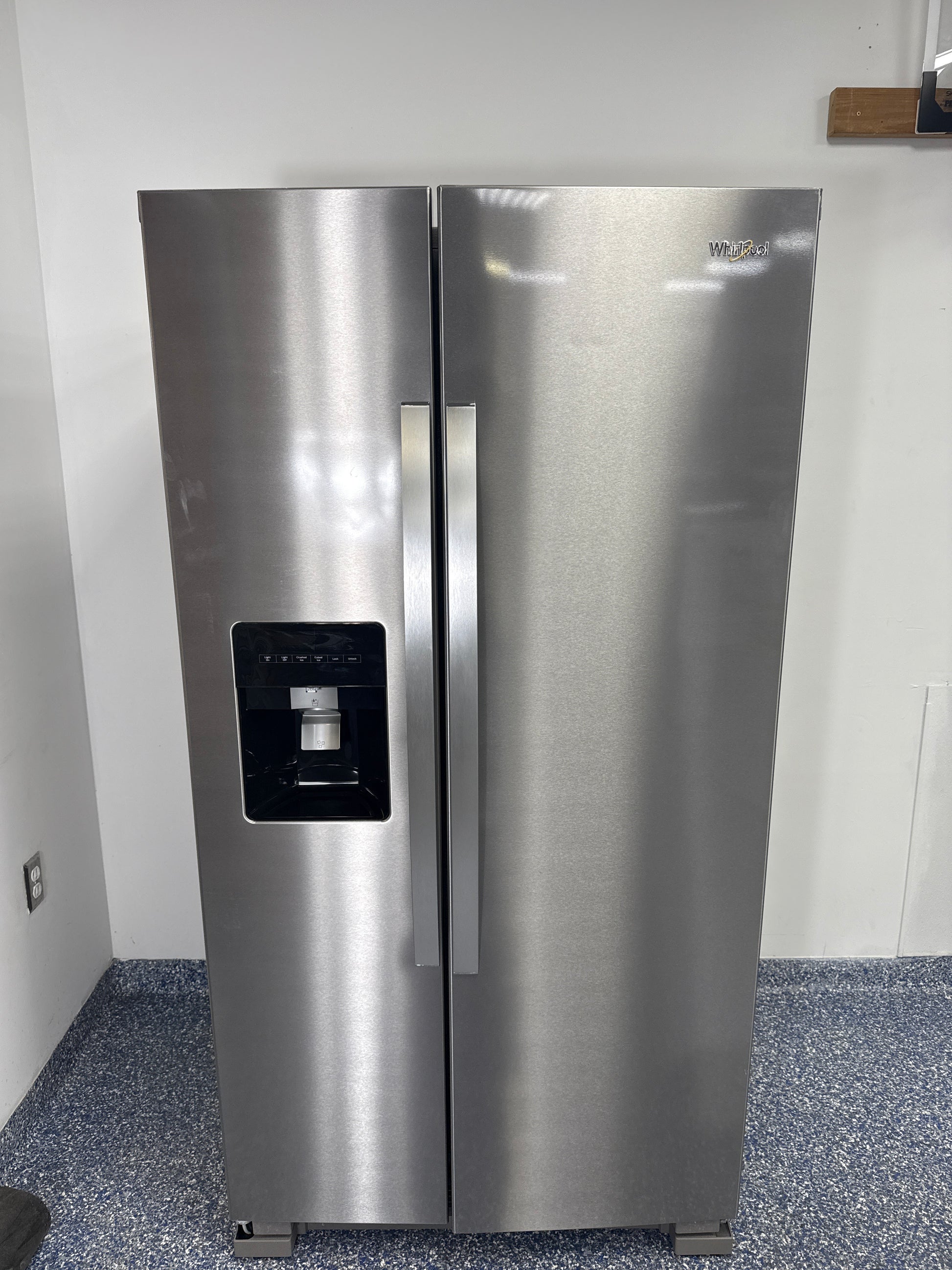 Whirlpool WRS315SDHZ19 side-by-side refrigerator front view Kansas City kitchen