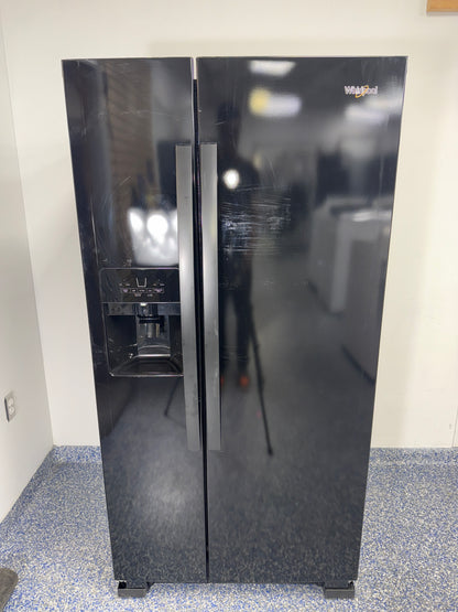 Front view of the WHIRLPOOL WRS321SDHB11 side-by-side refrigerator in Overland Park, KS.