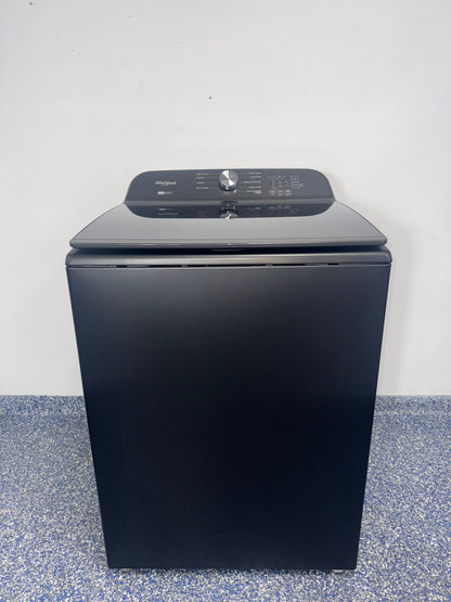 Front view of the WHIRLPOOL WTW6157PB1 top-load washer in Volcano Black, available in Overland Park, KS.