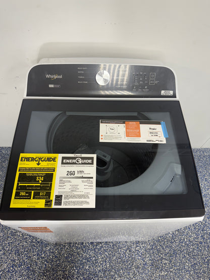 Close-up of the EasyView™ Full-Width Slow-Close Glass Lid on the WHIRLPOOL WTW6157PW, located in Overland Park, KS.