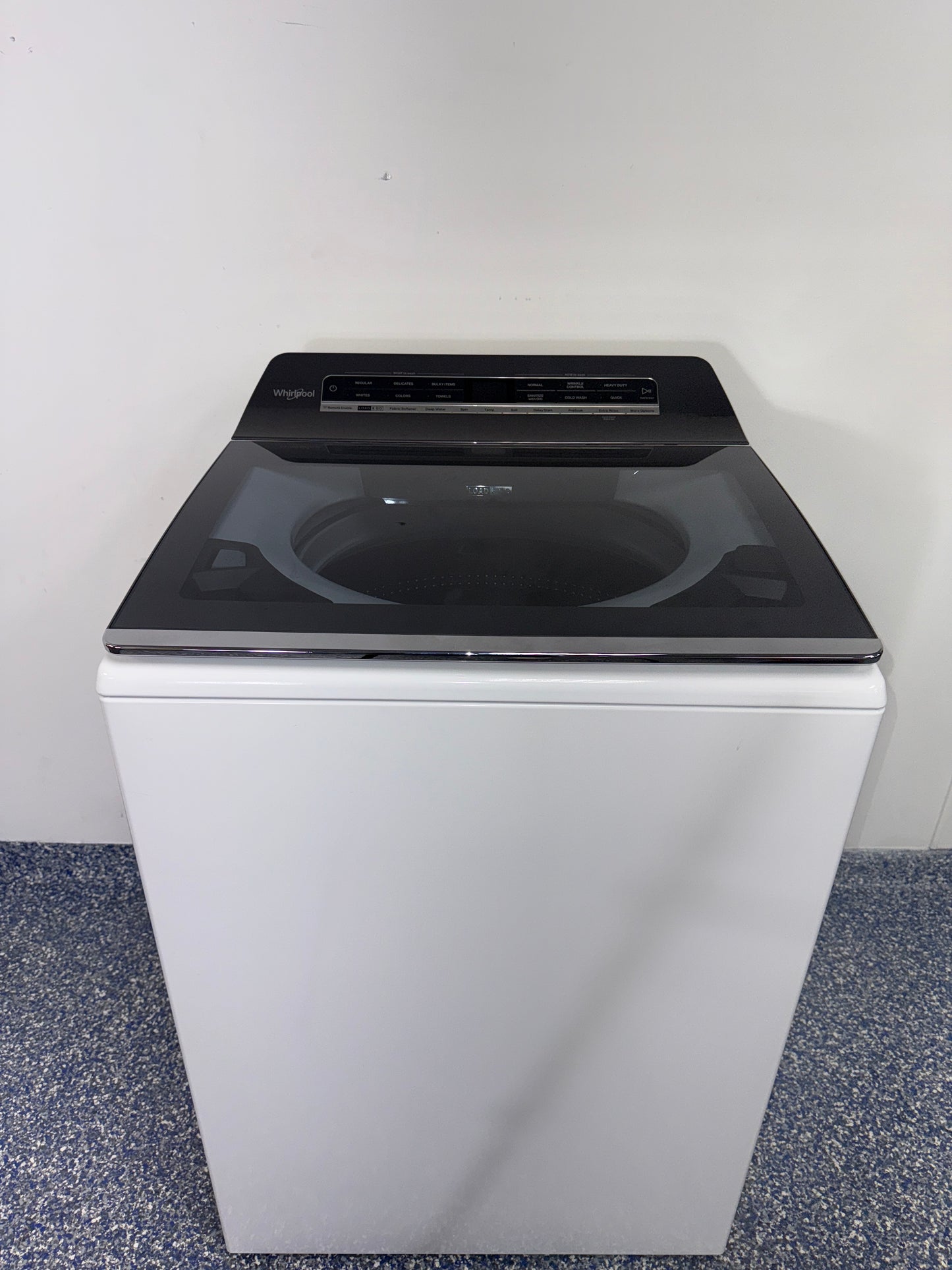 Whirlpool WTW8127LW smart top-load washer front view Kansas City laundry room
